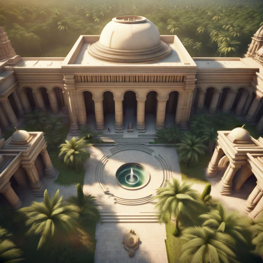 aerial view of a gigantic and magnificent temple in the midd...