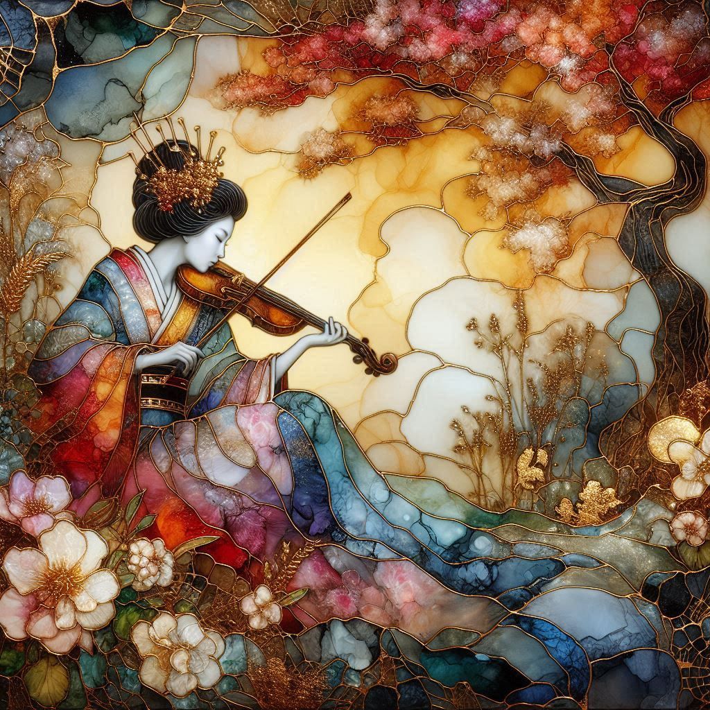 Geisha playing violin