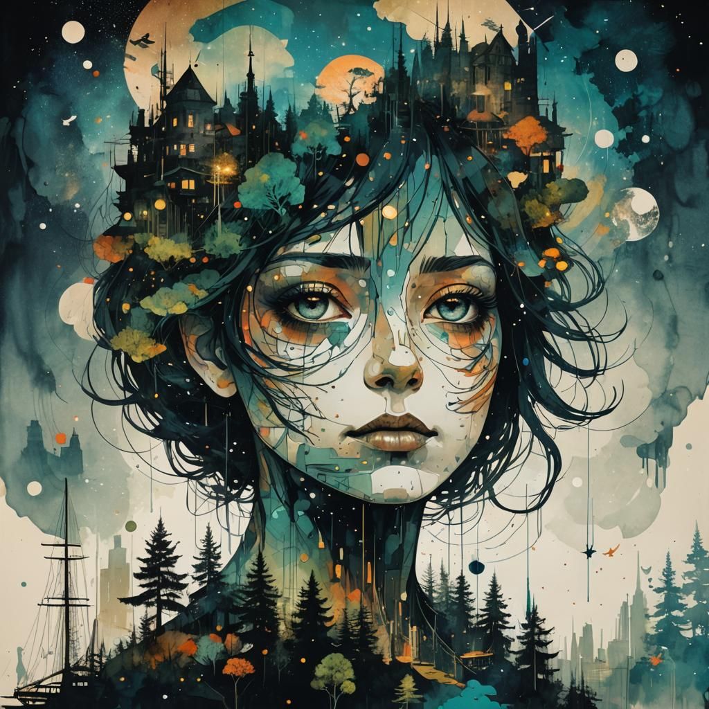 Galaxy Dripping into World with Cat Silhouette