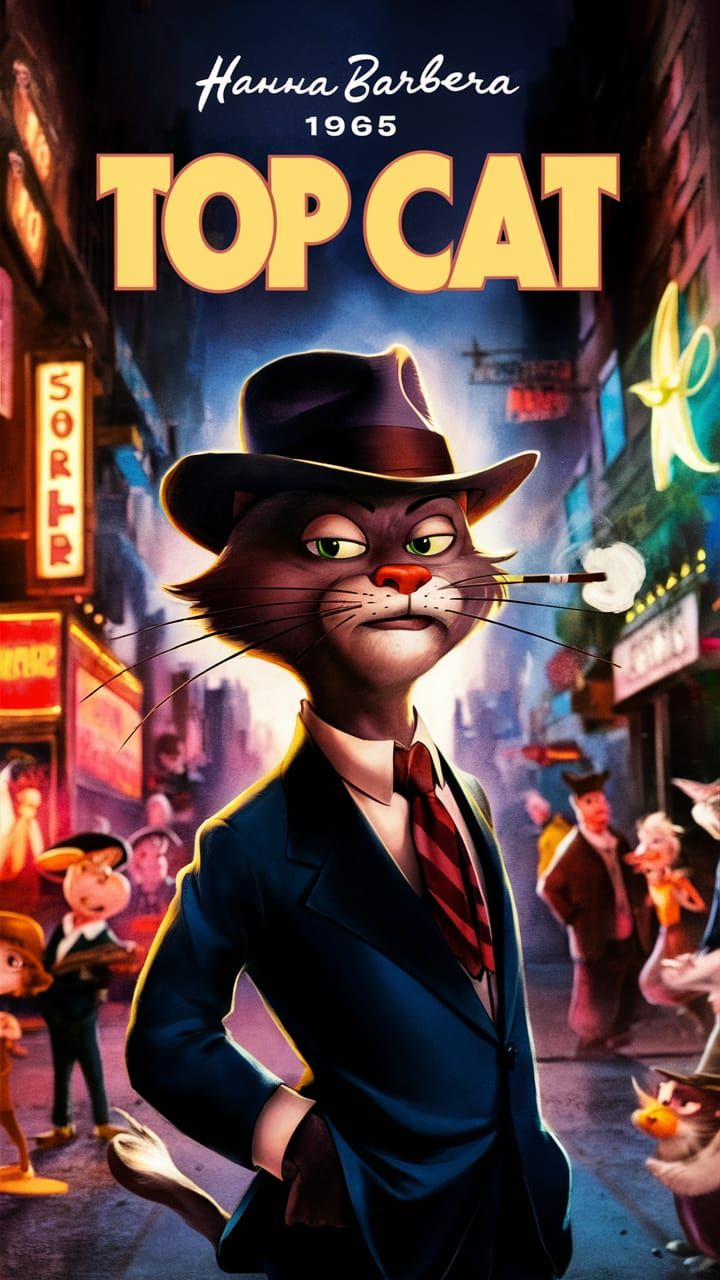 Top Cat as a Hanna Barbera  1965 retro movie poster, Hanna B...