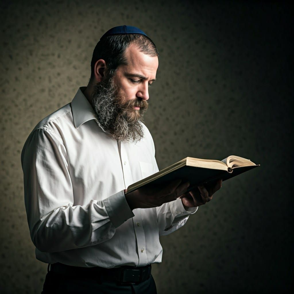 Hasidic Jewish Man in Contemplation Reading Sacred Scripture