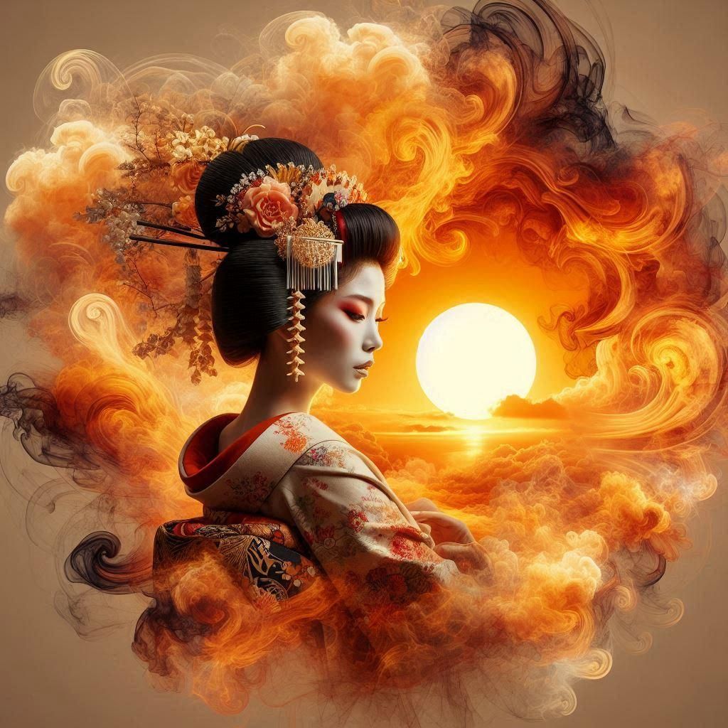 Geisha smoke and sunrise