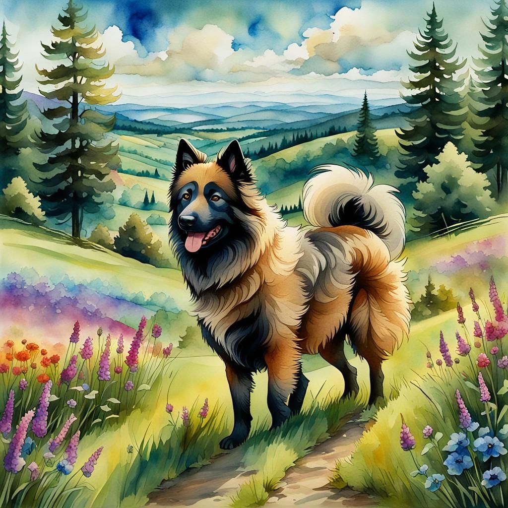 illustration of a portrait of a beautiful tervuren with a ha...