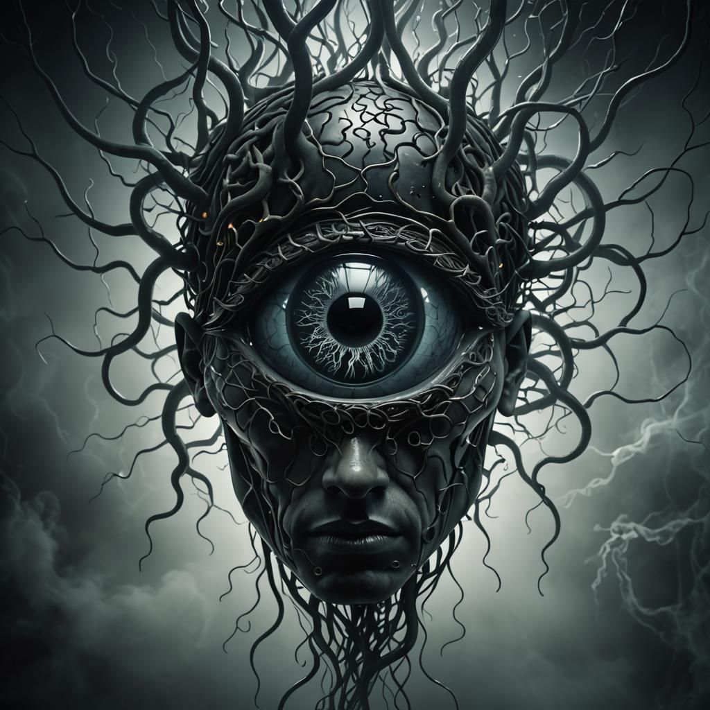 An enthralling 3D render of an optical illusion in a dark fa...