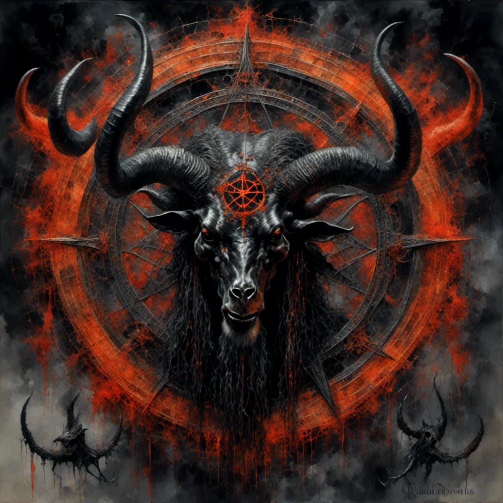 <lora:Other side of holy:1.0> satan our lord, oldschool oil painting style of a black man, watercolor, mandala with pentacle, luminescent, h...