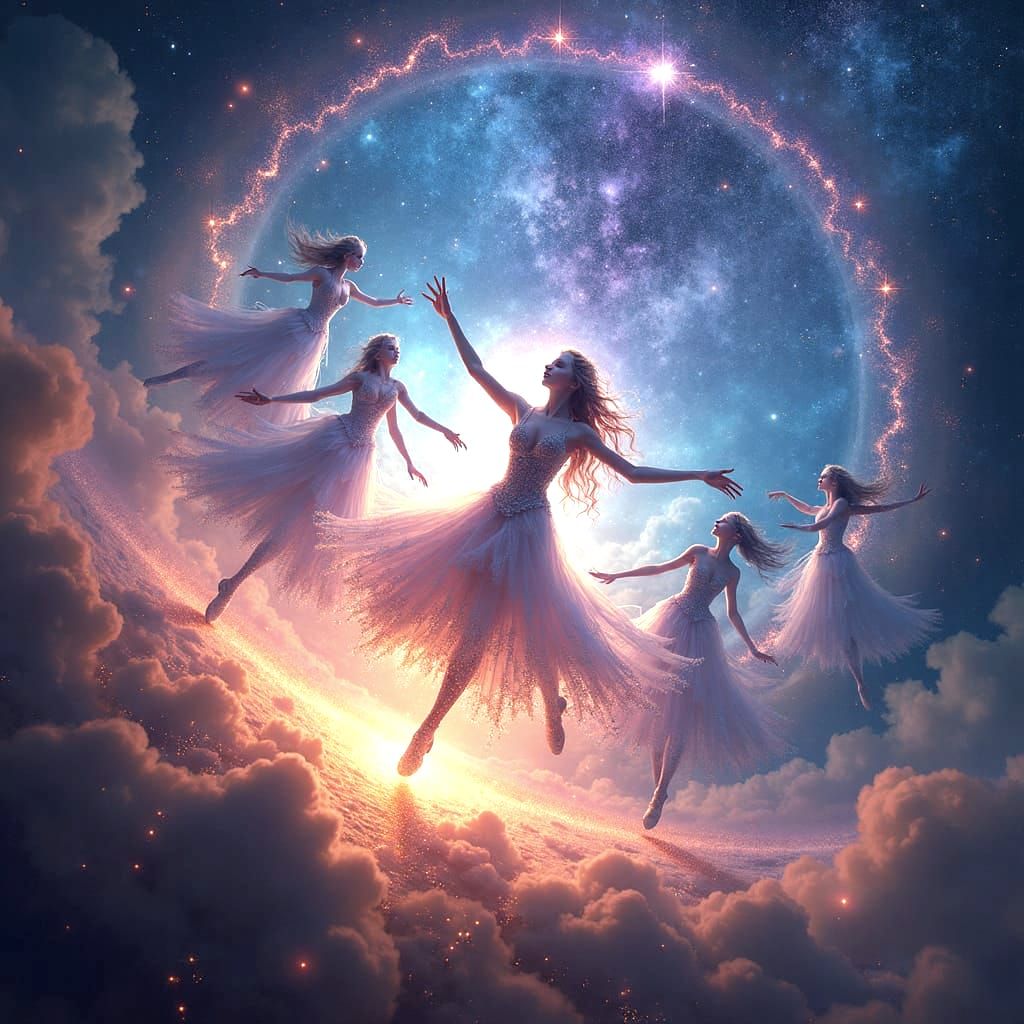 Cosmic Entities Dancing in Stardust Vortex