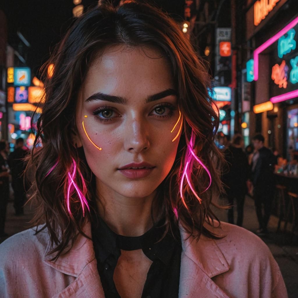 Neon lights and a gorgeous woman