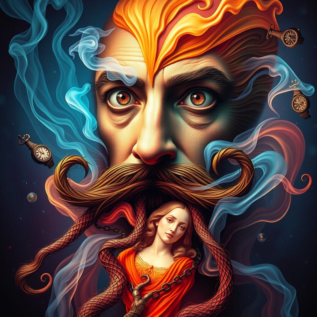 Surreal Beard Portrait in Psychedelic Dreamscape