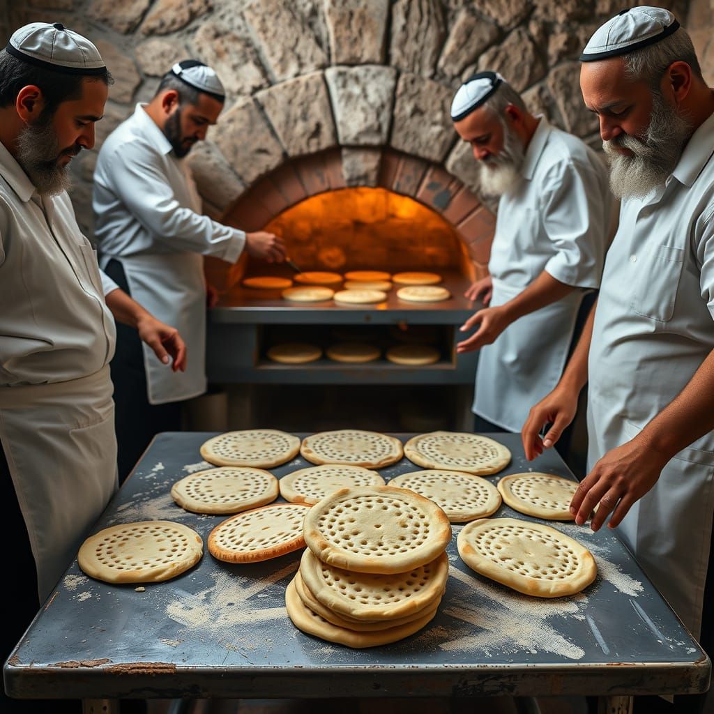 Haredi Bakers Gather Around Traditional Stone Oven