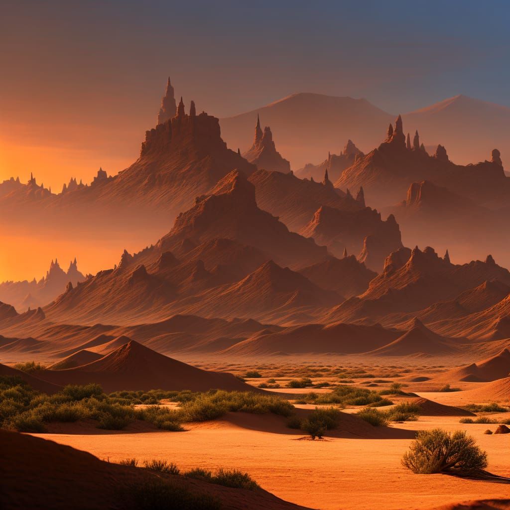 Fantastical Desert Sunset Matte Painting in Deep Color