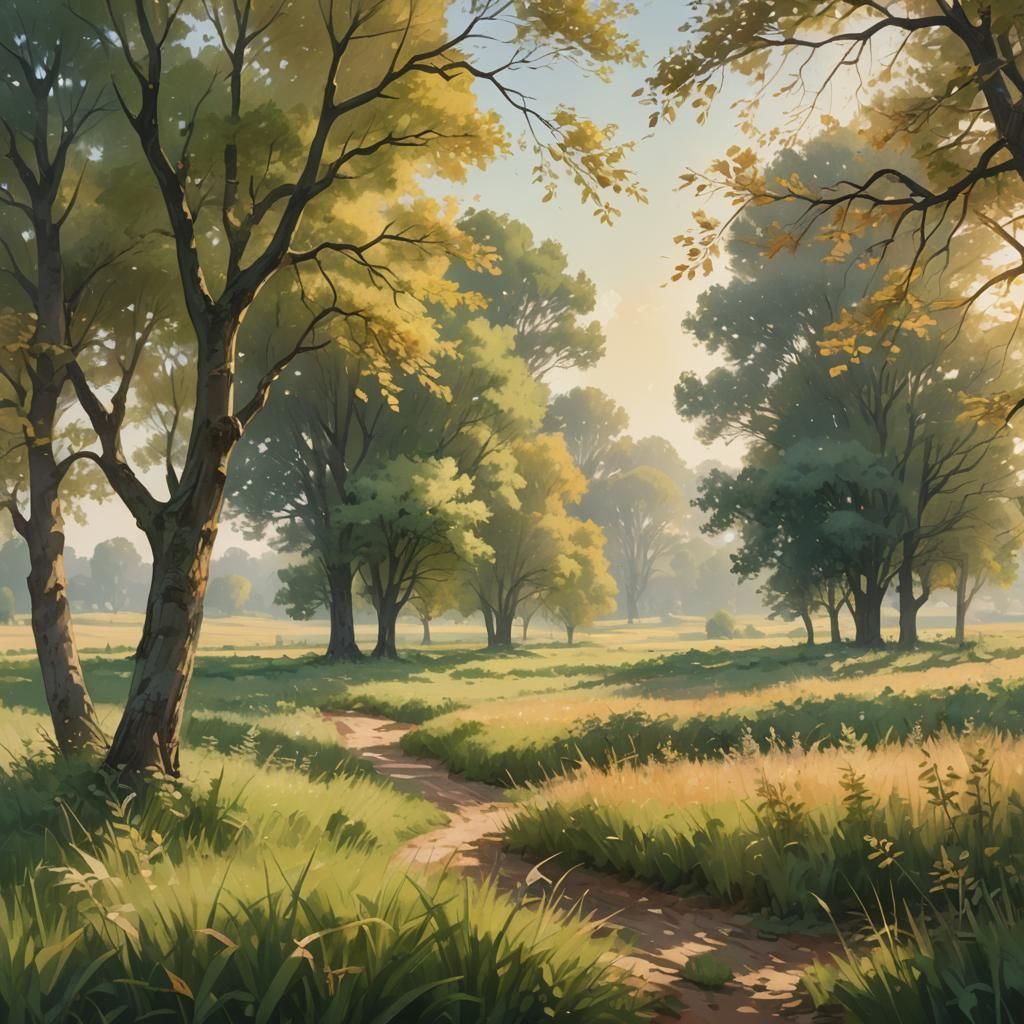 Impressionist Countryside Landscape in Creamy Tones