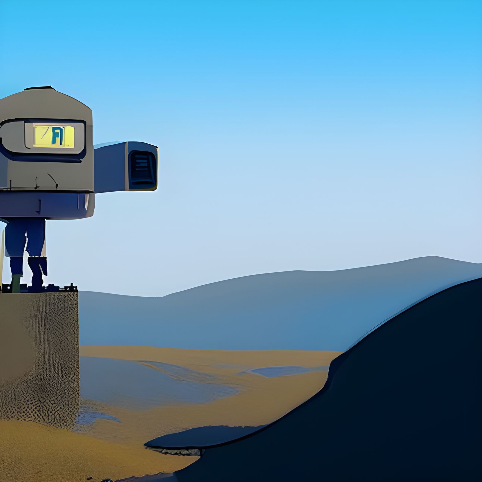 A lone robot stands over the future