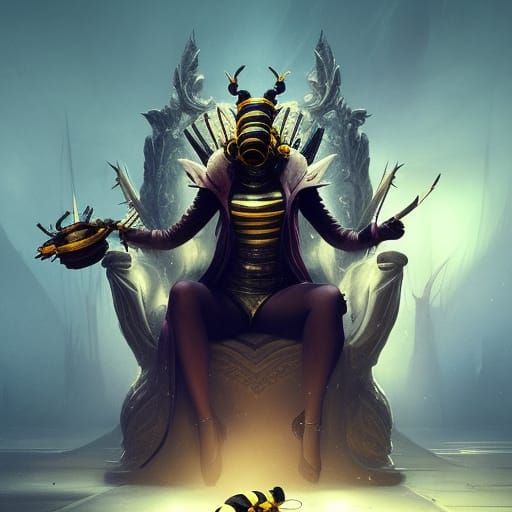 Murderous Queen Bee Throne: Dark Fantasy Art
