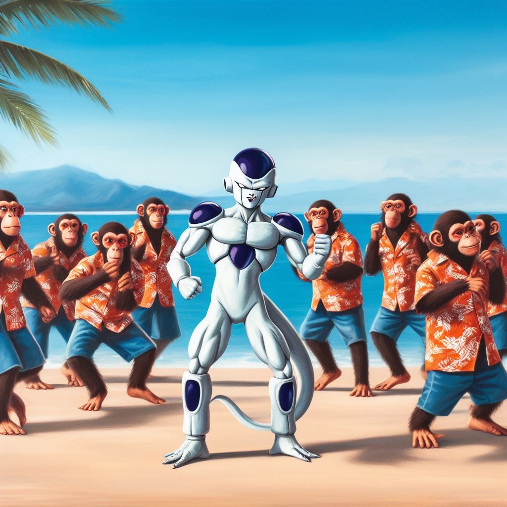 Frieza dancing with monkeys