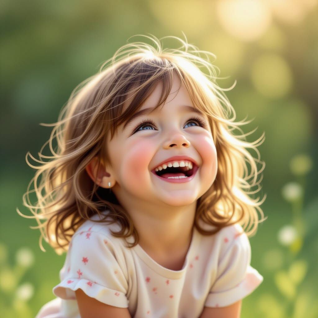 Joyful Girl Laughing in Warm Light