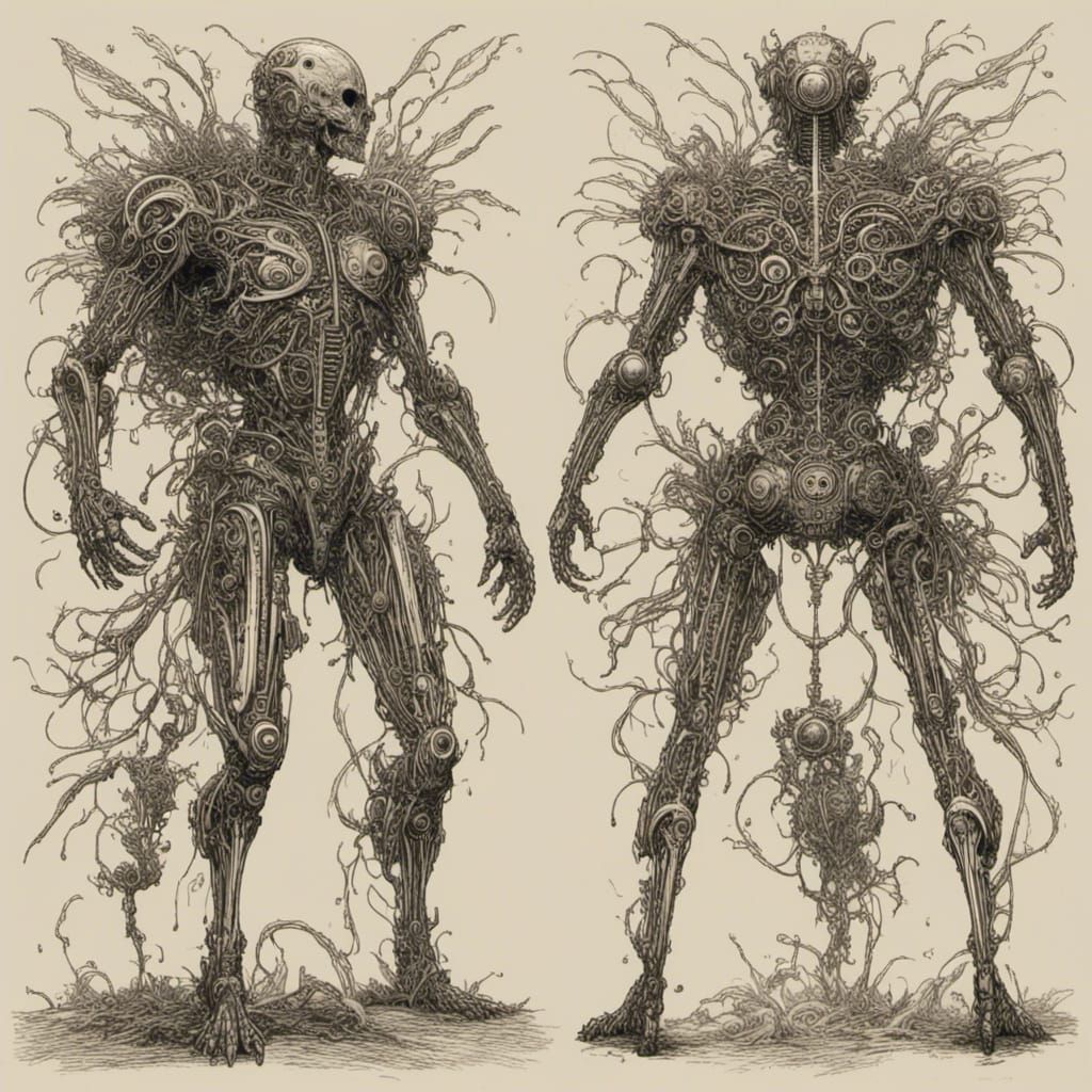 a humanoid creature with a bone like exoskeleton with flesh ...