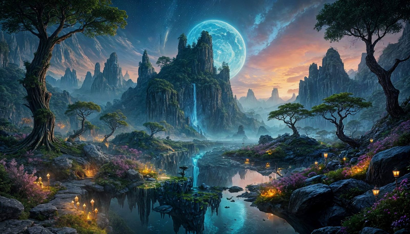 An otherworldly fantasy landscape in ultra-high-definition 8K, with a breathtaking, dreamlike atmosphere. ...  by @HitchhikerOnTheBrooklynBridge