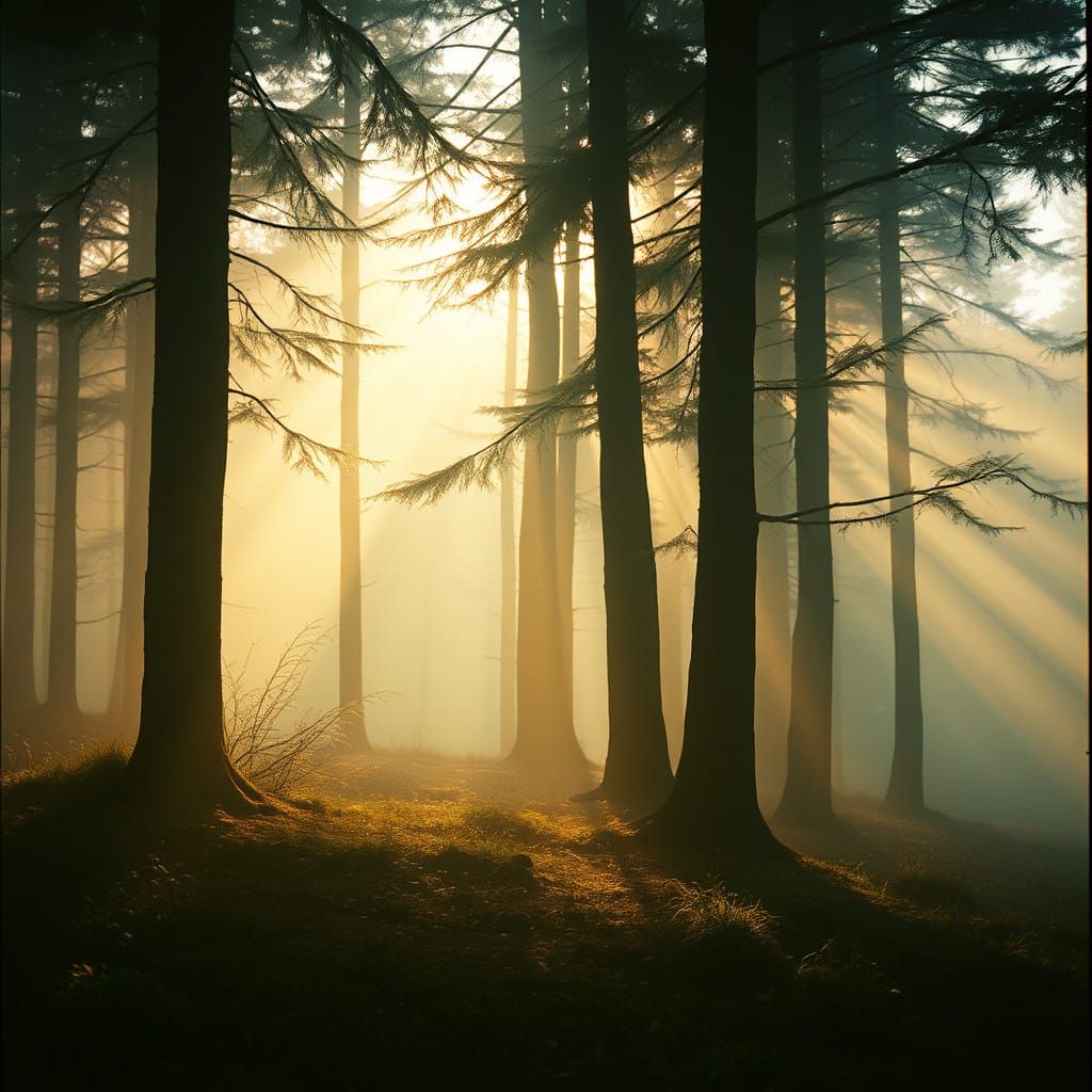 Golden Light Descends upon an Enchanted Forest