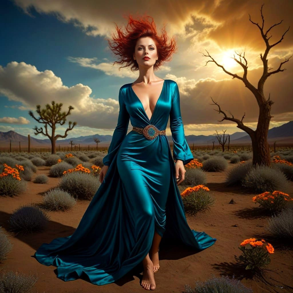 Elegant Lady in Vibrant Surrealistic Landscape