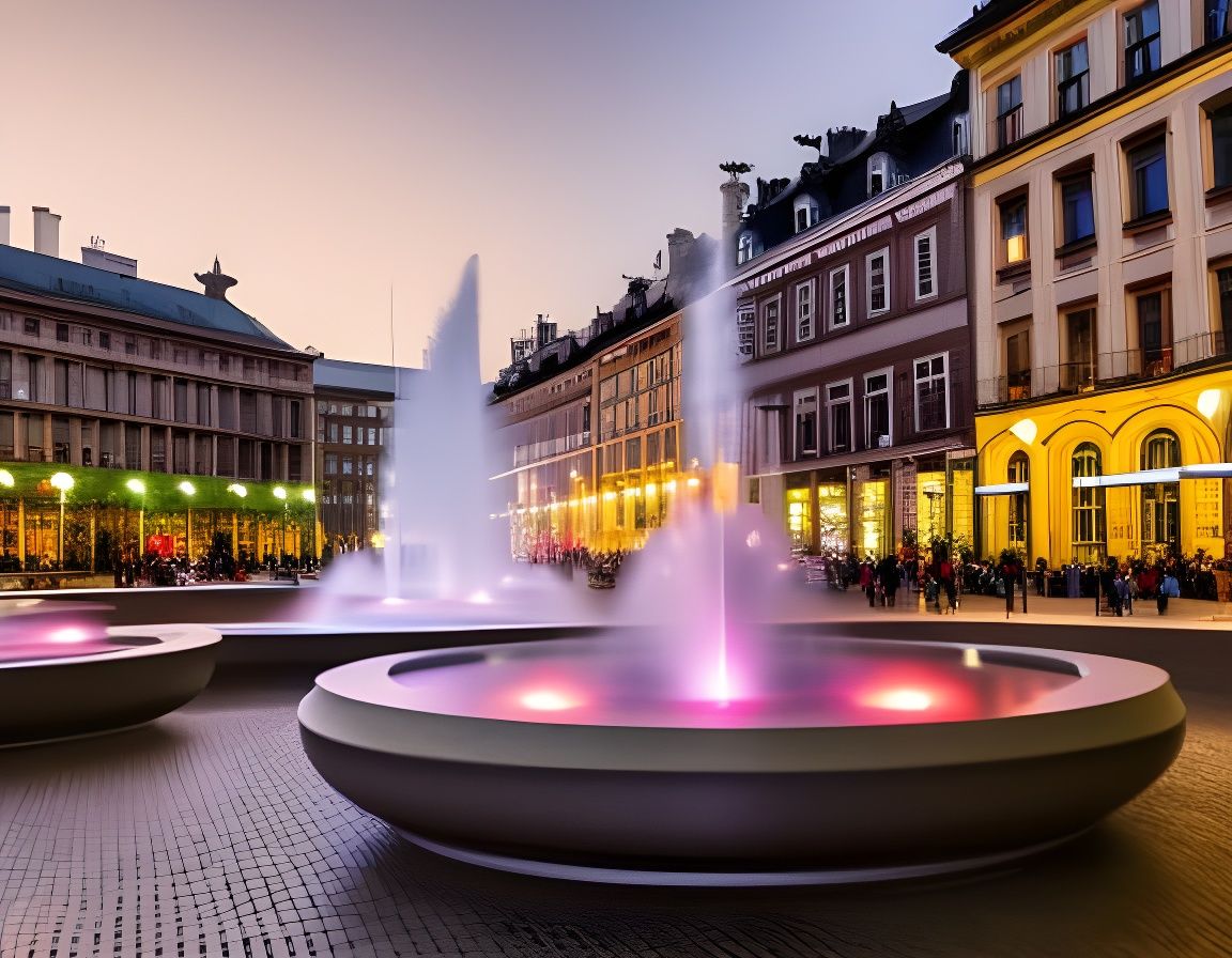 City Square with Fountain  by @AI-Lover
