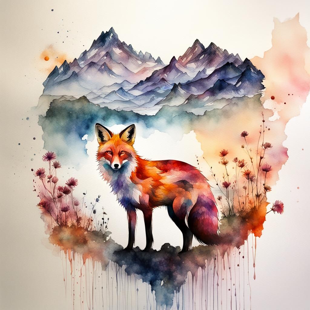 Beau renard aquarelle