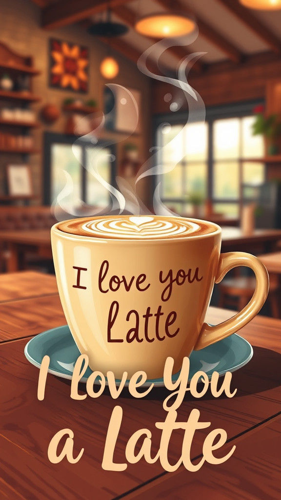 Colorful Digital art image of an hot cup of latte sitting on...