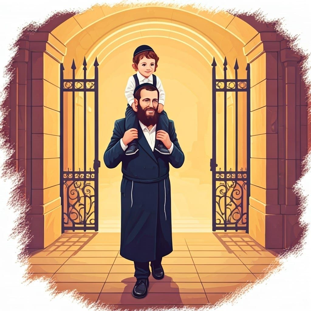 Father and Child Joyful Illustration in Synthwave Style