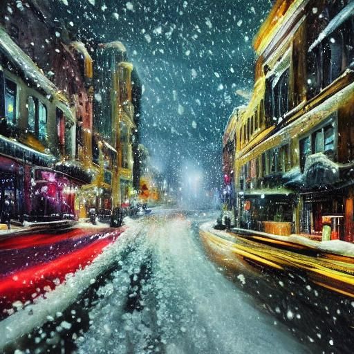 The snow is falling cause low invisible on the road. Driving...