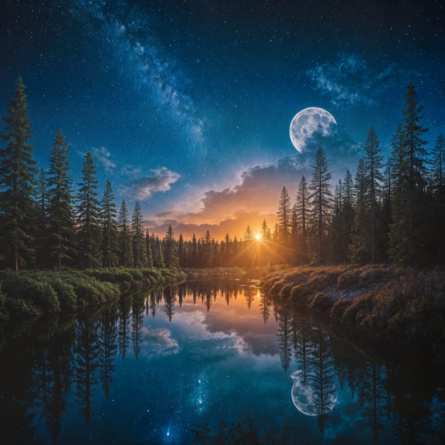 A magical night landscape with an ultra-detailed starry sky, countless shining stars scattered across ...  by @Likvi