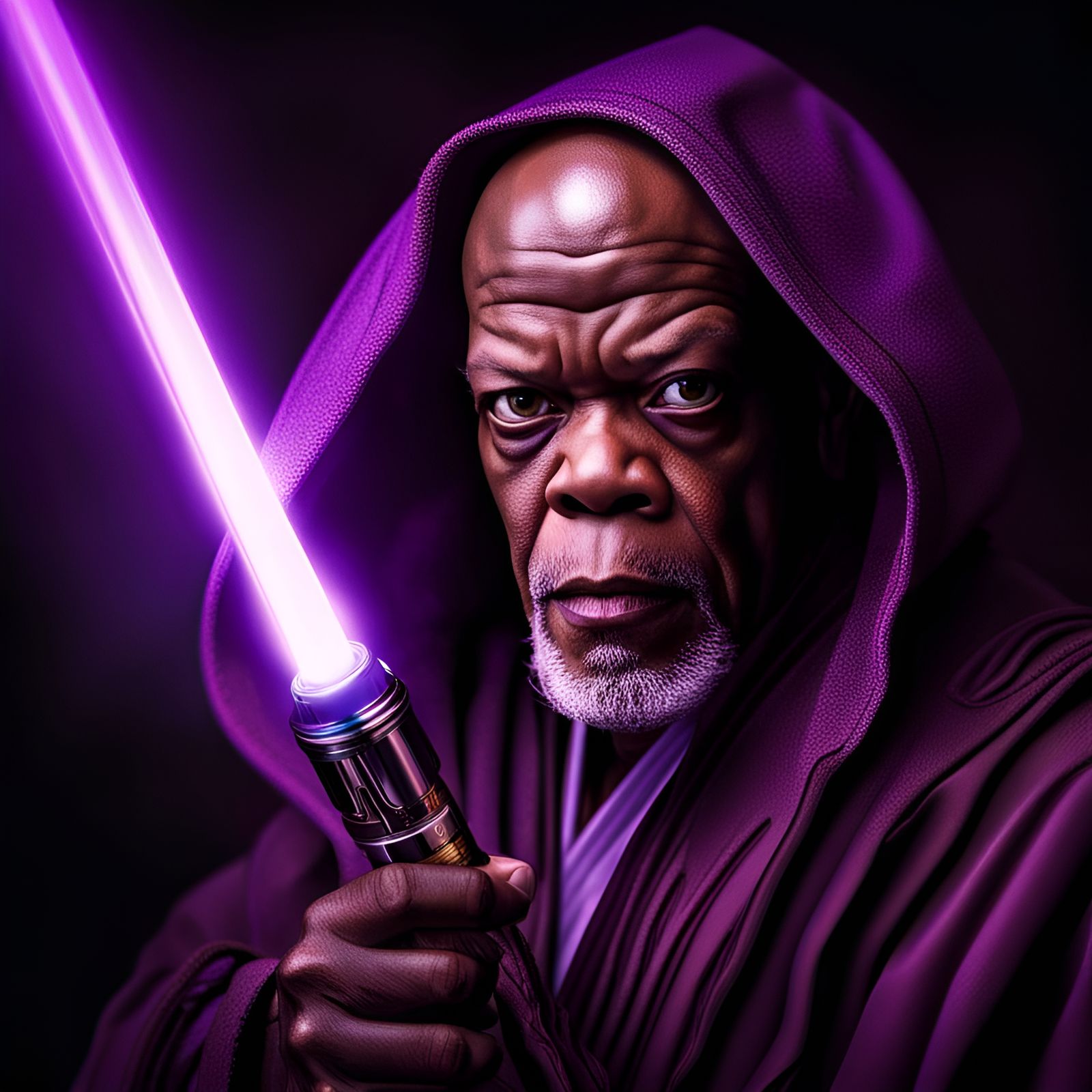 Photograph Portrait of an elderly Samuel L. Jackson as old Jedi Master
