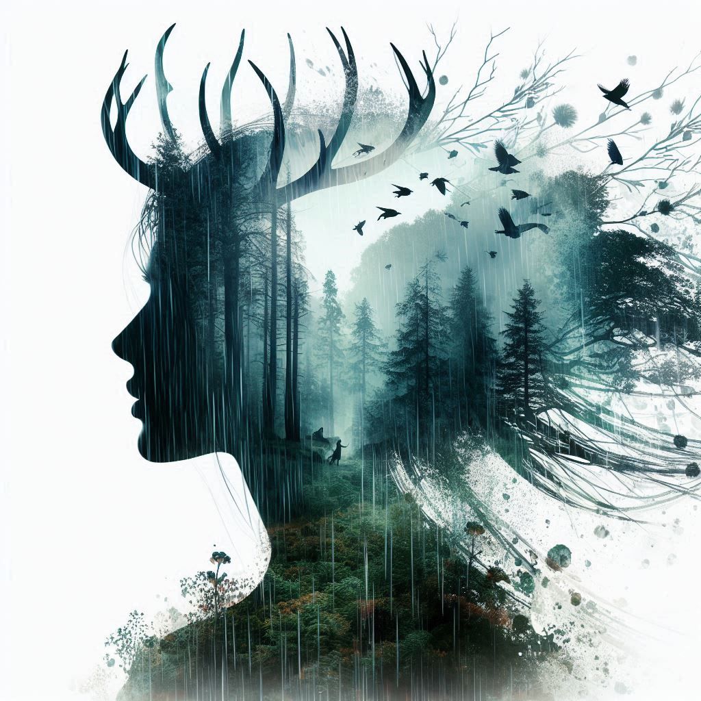 double exposure beautiful fantasy DALL-E 3 portrait landscap...
