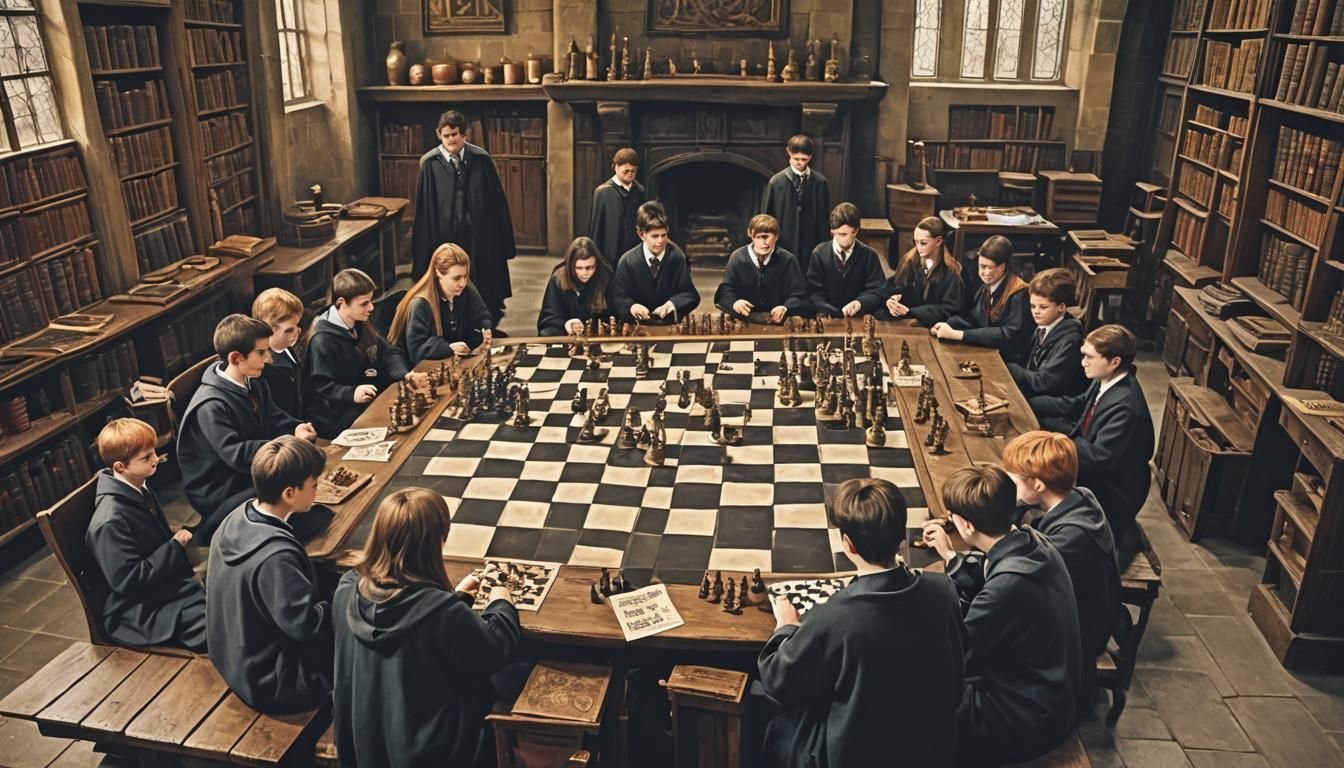 hogwarts students playing wizards chess