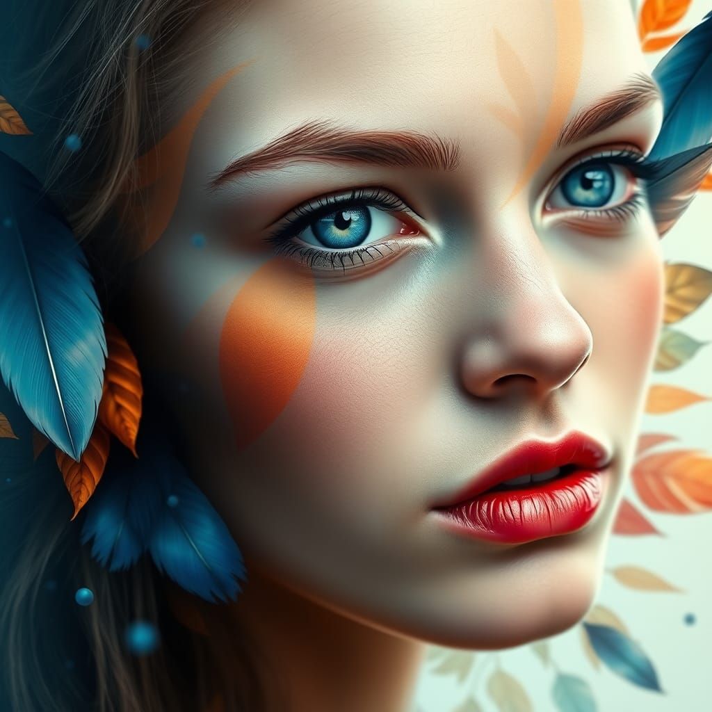 Woman's face blended with vibrant, colorful elements. The la...