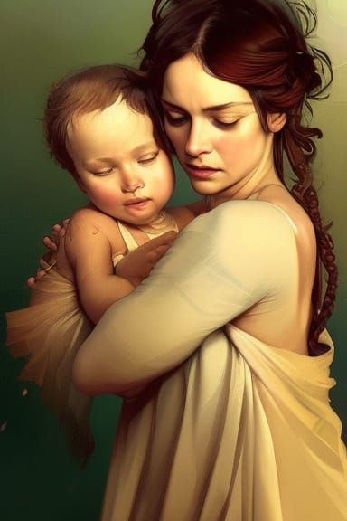 A portrait of a mother holding her baby