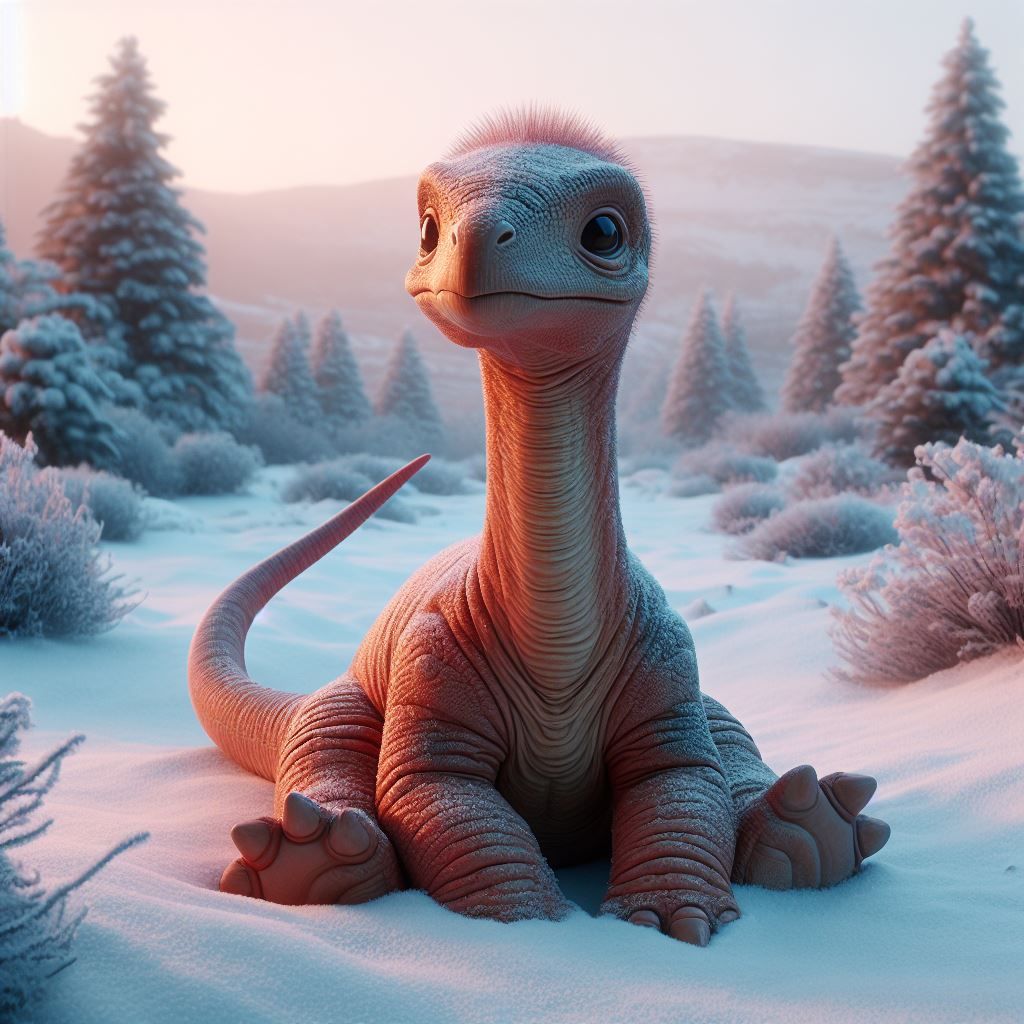Baby Brachiosaurus in the Snow