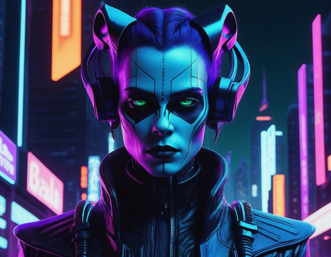 Cyber-Gothic Portrait in Ultraviolet Hues