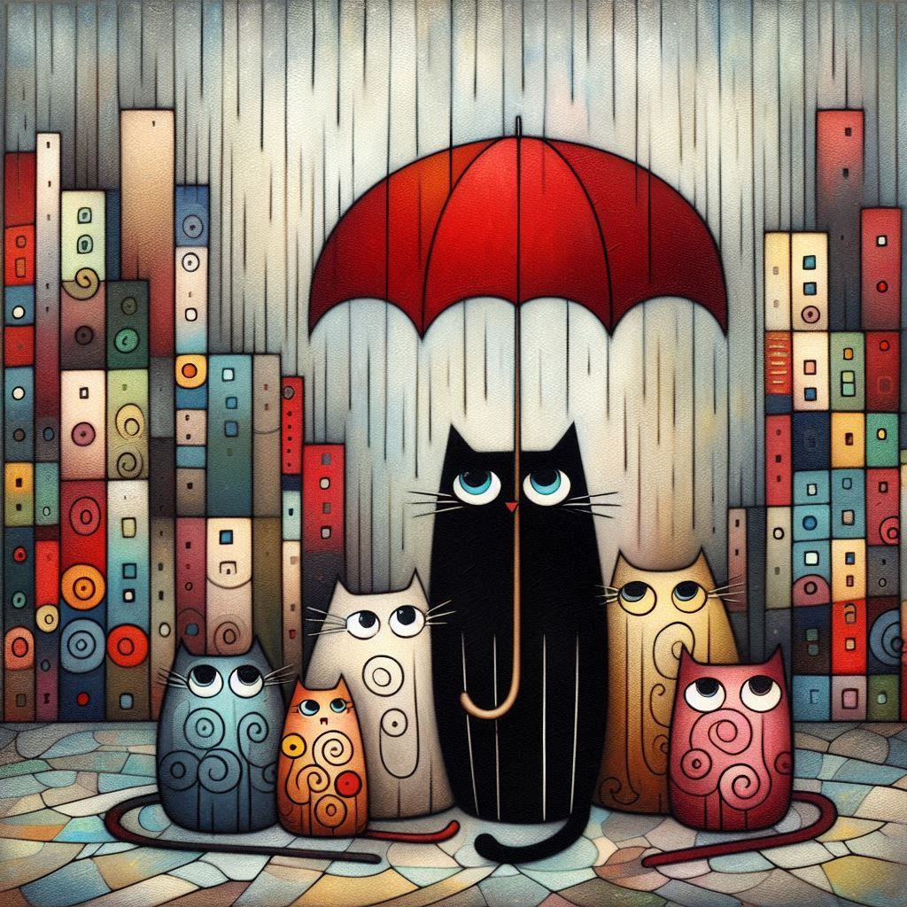 cats under rain 3. Inspired Julia Pott Quentin Black Kandins...