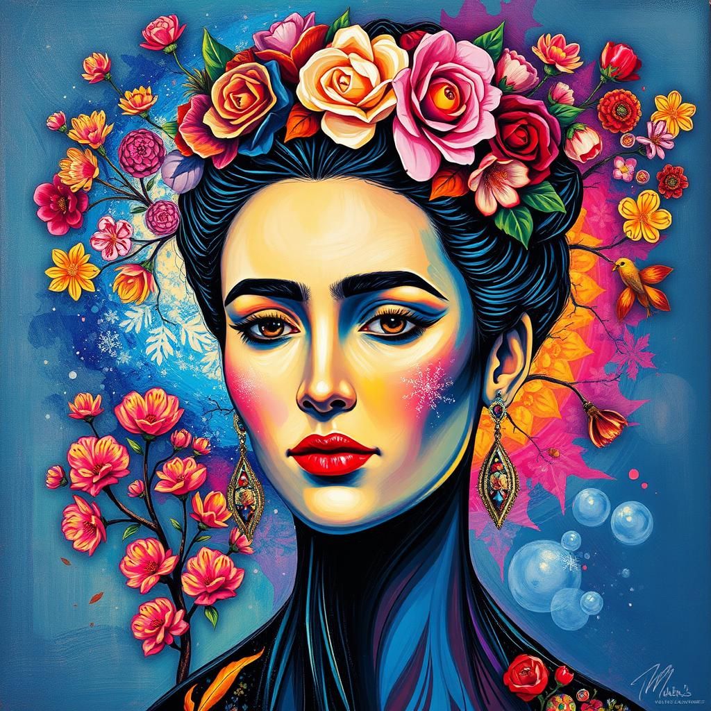 Impressionistic Portrait with Overlapping Seasons