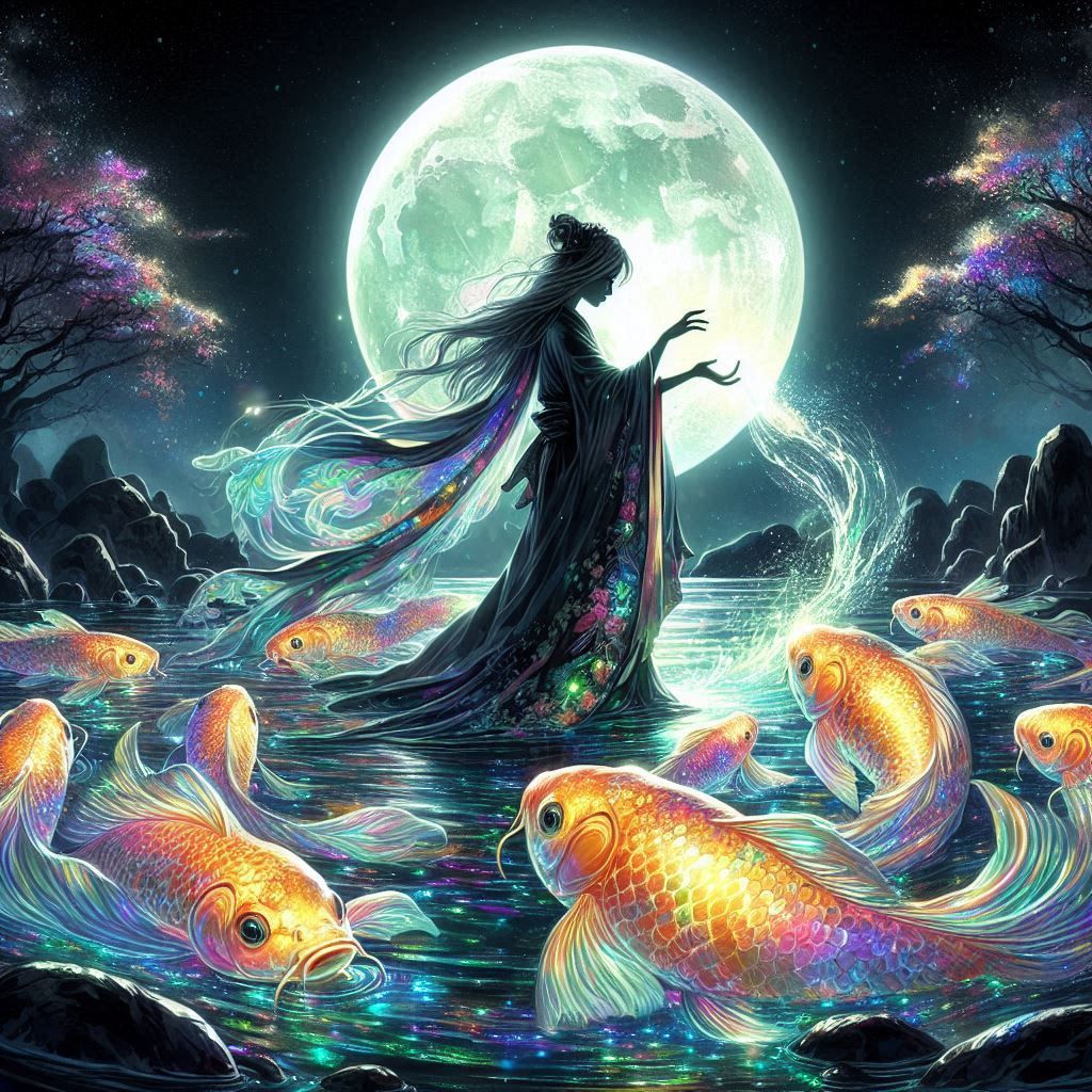 Moonlit Dance of the Koi