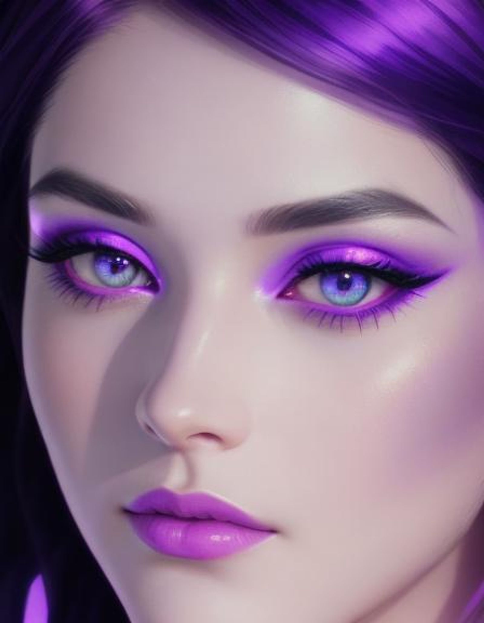 Beautiful young lady with vibrant neon purple wavy hair and neon purple ...