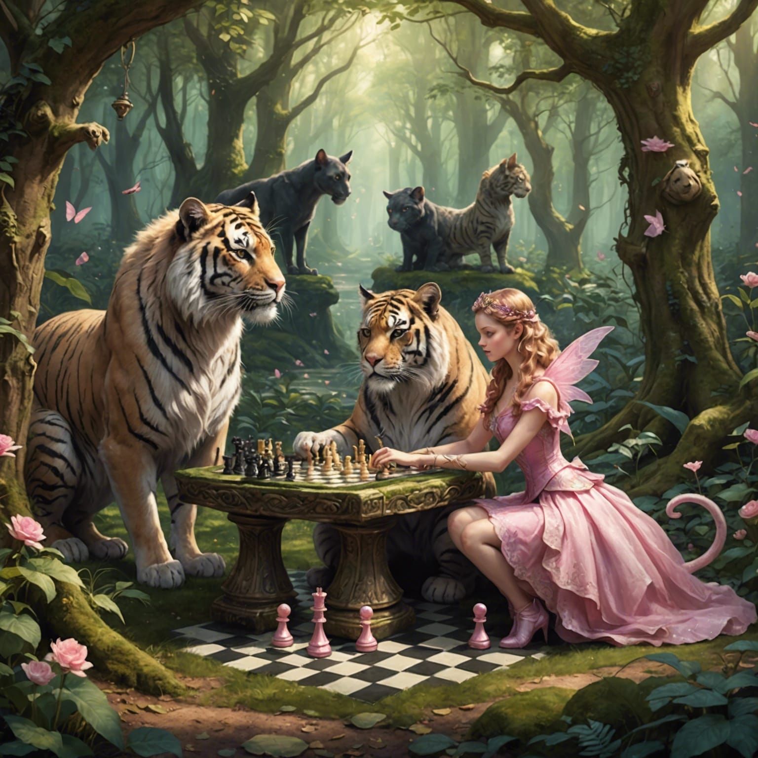 Fairy & Tiger Playing Chess - AI Generated Artwork - NightCafe Creator