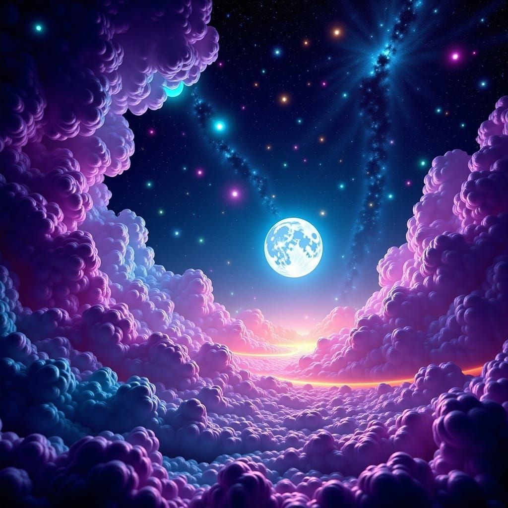 A beautiful celestial scene, the scene has beautiful color, with stars, and moon <lora:Celestial Wonder:1.0> 