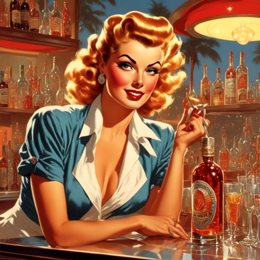 pin-up bartender <lora:pin-up:1.0> 