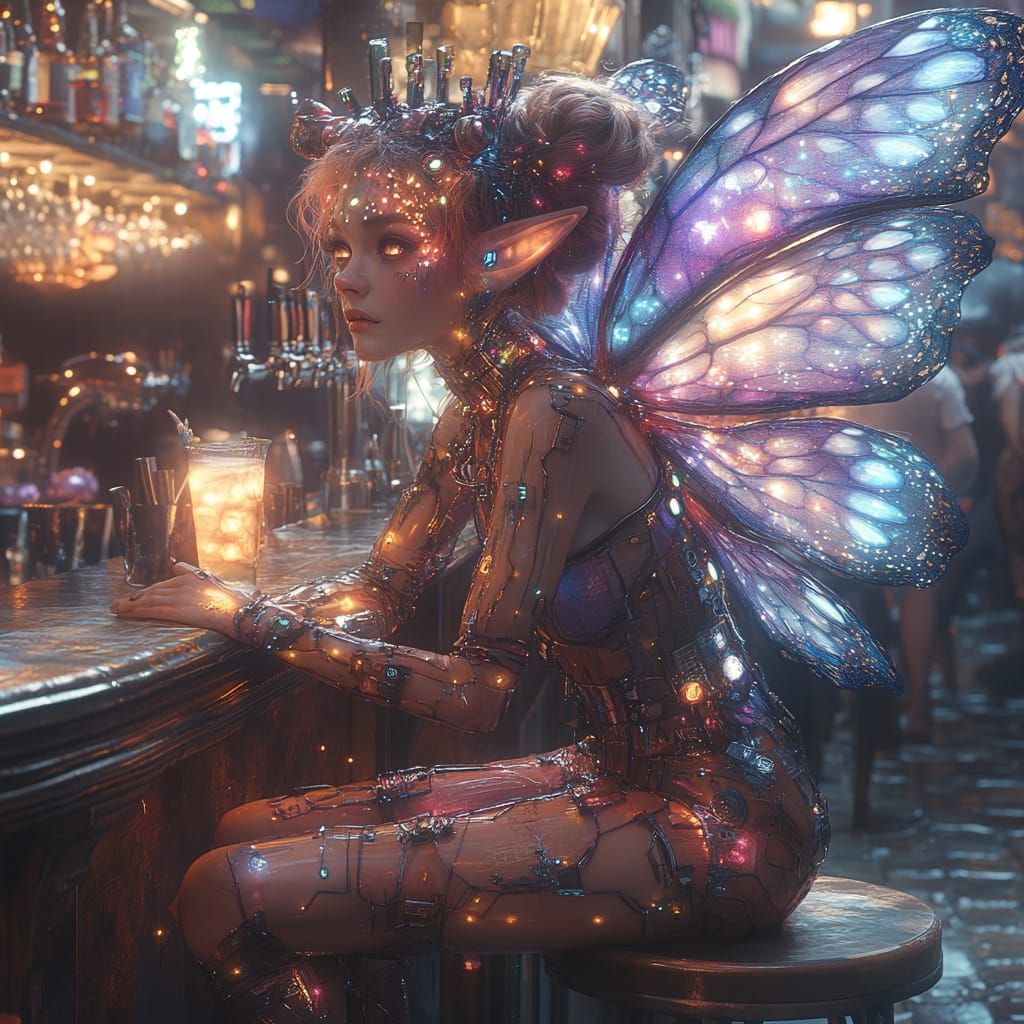 Cyberpunk Bar - Fairy Hacker  by @Magic School Bus Dropout
