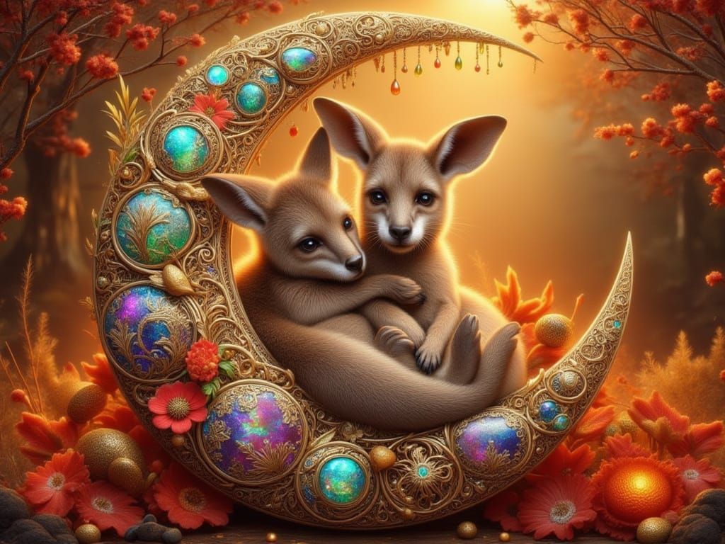 <lora:FiosFiligreeMoons:1.0> Cute Kangaroos in the Australian Desert