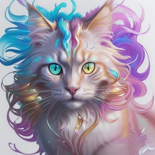 extremely delicate iridescent Mainecoon Cat made of glass, t...