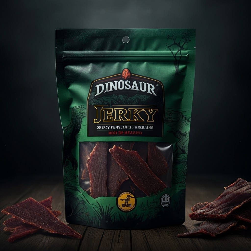 Dinosaur jerky package, package of dinosaur jerky   by @Anna Kendrick fan