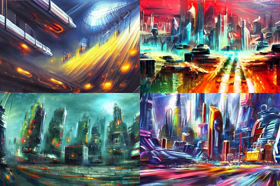 Sci-fi city in the style of Action painting