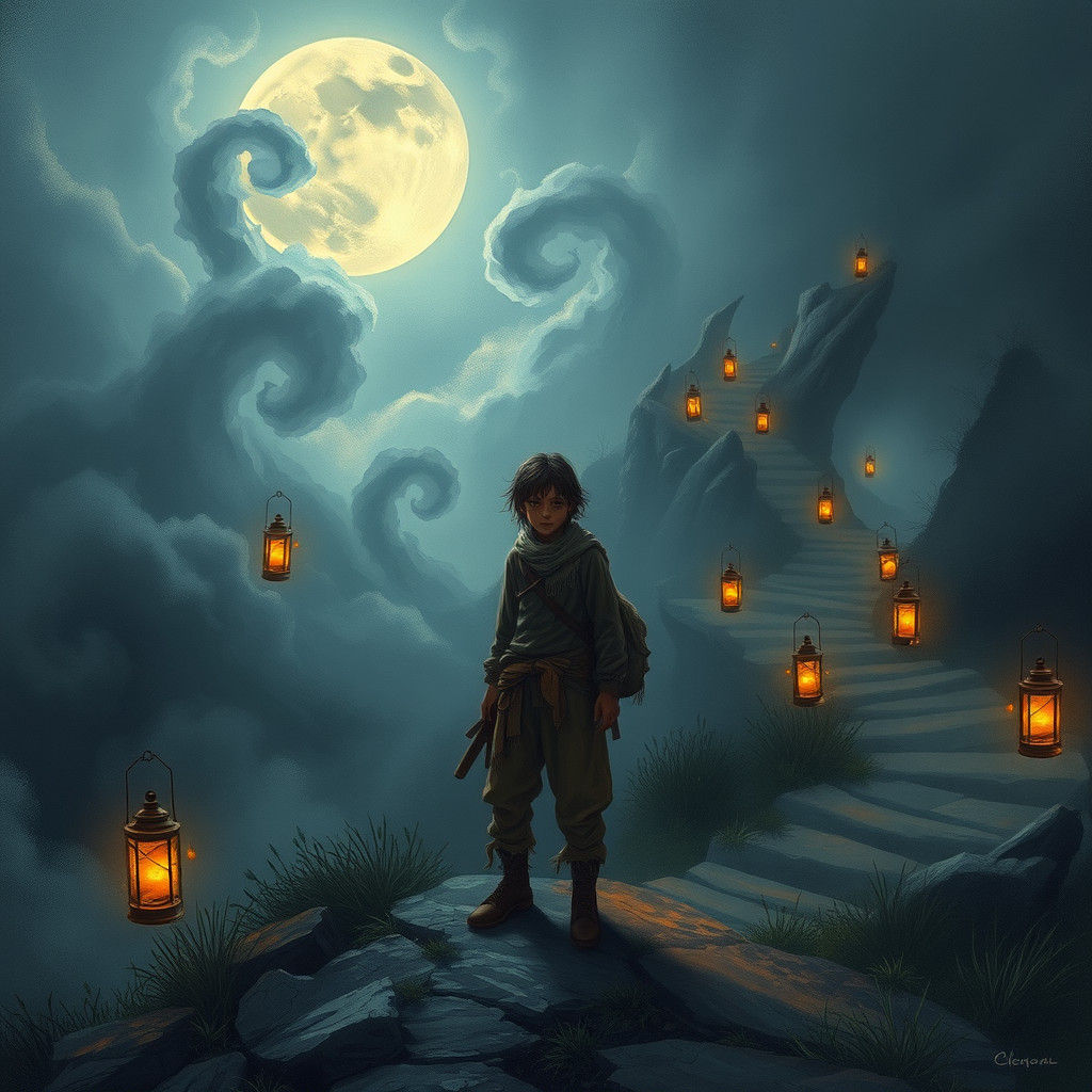 Surreal Dreamscape: Traveler's Journey of Self-Discovery