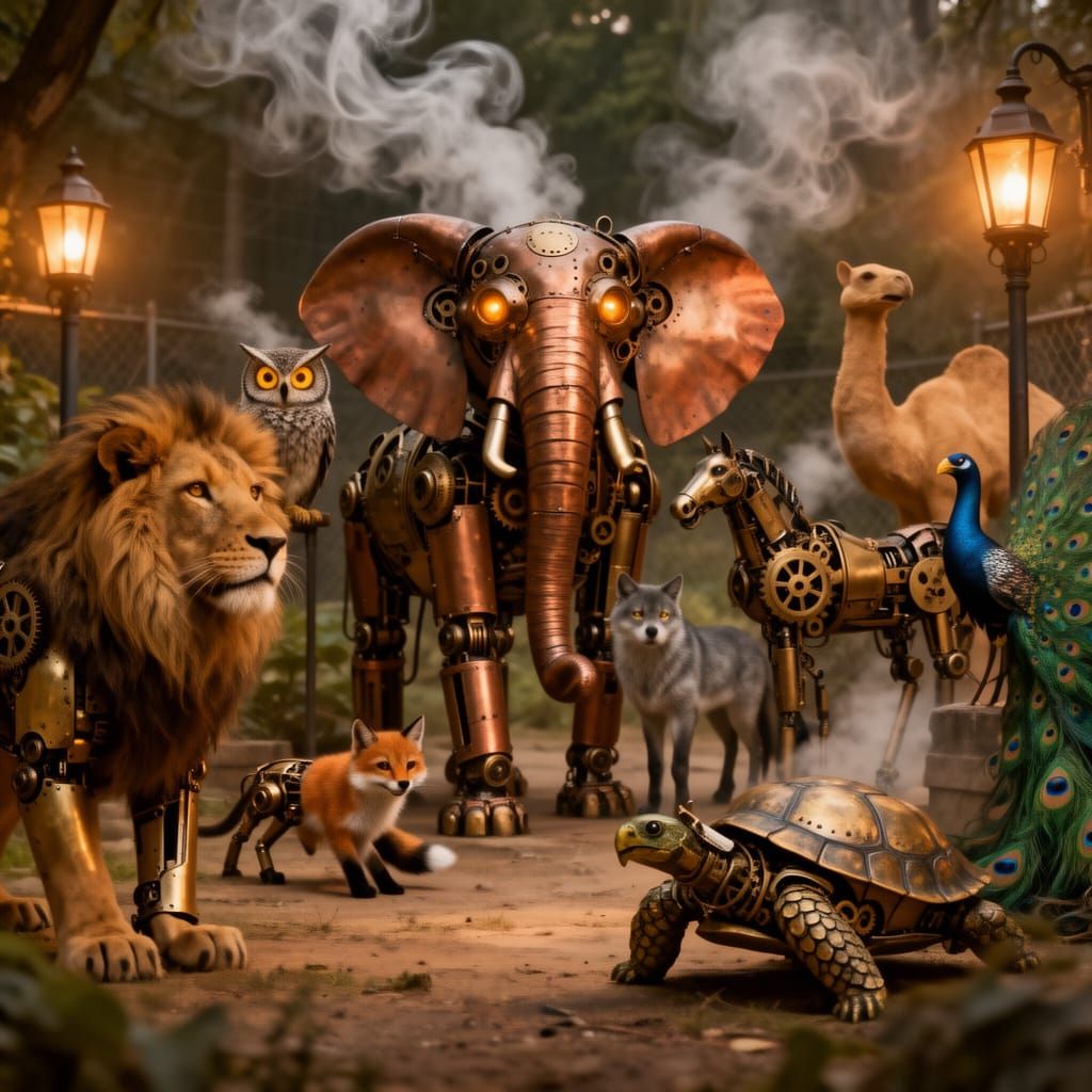 Steampunk Zoo with Mechanical Animals